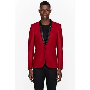 NWT Red Saint Laurent Jacket with Leather Collar/Lapel Size 48
